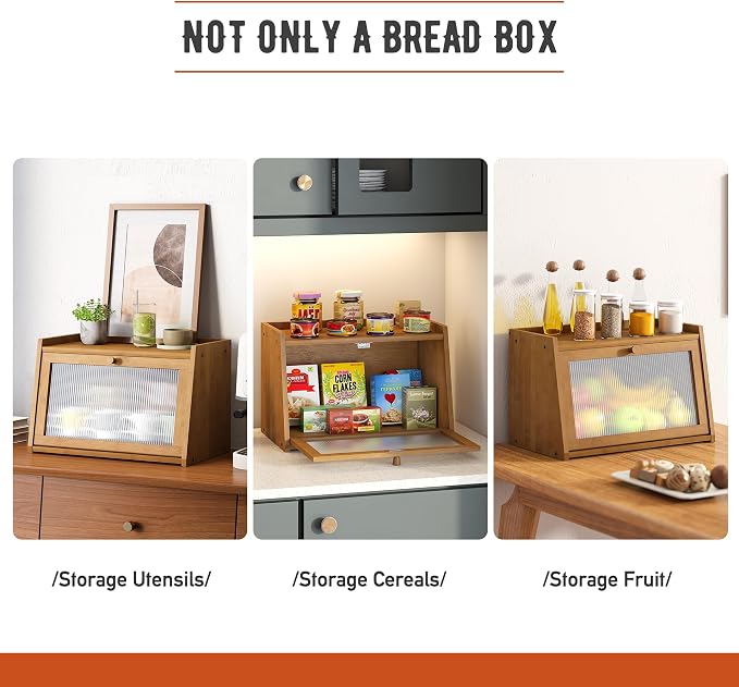 GHWIE Large Bread Box, Easy Access & Cleaning - Bamboo Bread Box for Kitchen Countertop with Acrylic Door (Coffee, Medium) - Image 7