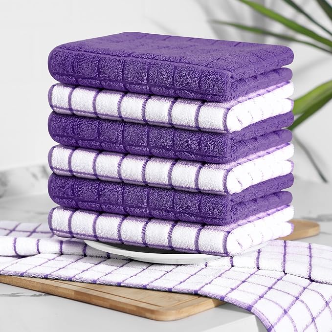 Homaxy Large Premium Cotton Kitchen Towels 16"x 28", 6 Pack, Purple | Natural Ring Spun 390 GSM Dish Towels, Super Absorbent Terry Kitchen Hand Towels, Soft Tea Towels with Hanging Loop - Image 6