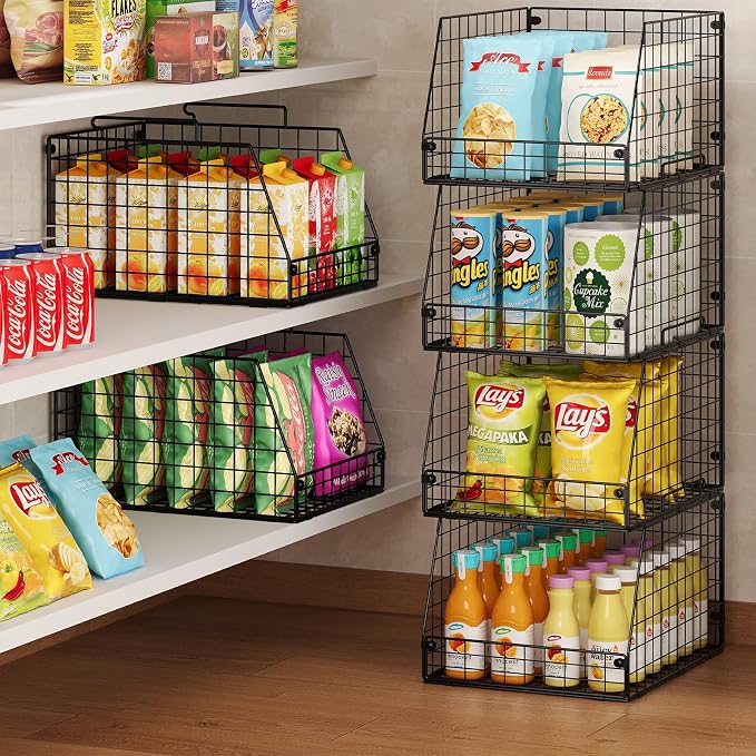 Jakyitvi 5 Pack XXL Stackable Wire Storage Basket, Extra Large Capacity Pantry Organizer and Storage, Muti-Purpose for Fruit Vegetable Basket & Toy Bin & Snack Organizer - Image 6