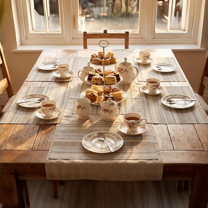 Textile Placemats Set of 6 - Heat Resistant Non-Slip Wipeable Place Mats for Party/Indoor/Outdoor Kitchen Dining Table, Washable Durable Woven Table Mats（Beige, 6） - Image 5