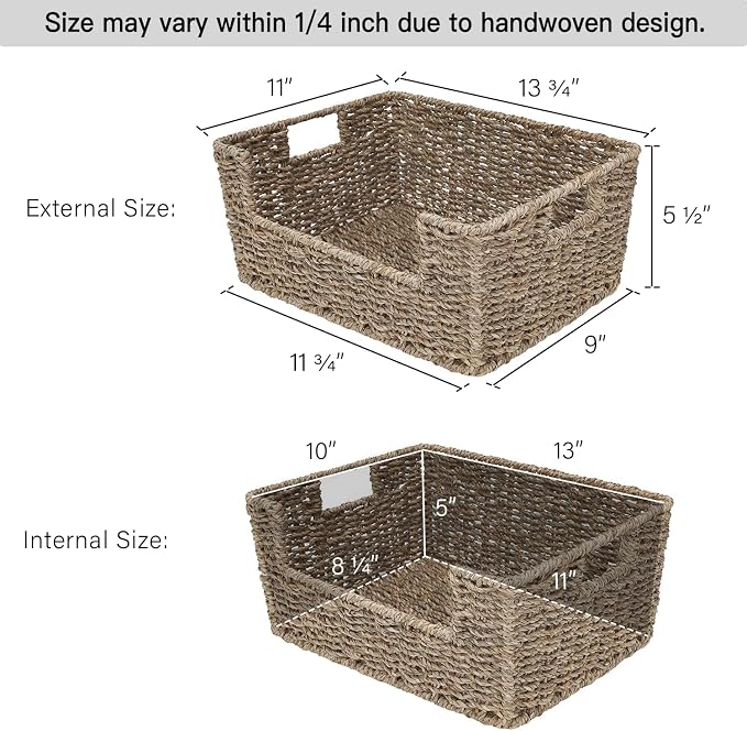 StorageWorks Set of 4 Storage Baskets, Rectangular Wicker Baskets with Built-in Handles - Image 3
