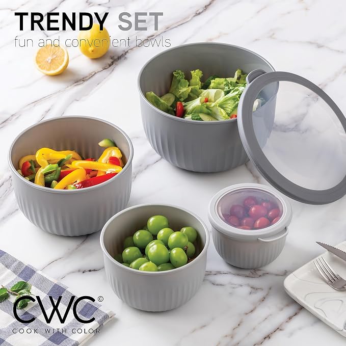 COOK WITH COLOR Prep Bowls with Lids- Wide and Deep Nesting Plastic Small Mixing Bowl Set with Lids, 12 Piece Set - Deep Bowls, Gray - Image 2