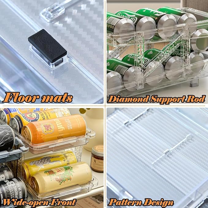 2-Pack Adjustable Can Dispenser for Refrigerator & Pantry - Expandable Width (6.23"-9.37") Gravity-Fed Organizer, Stackable Drink Holder Fits Standard/Tall Cans & Energy Drinks, BPA-Free (Clear-1) - Image 5