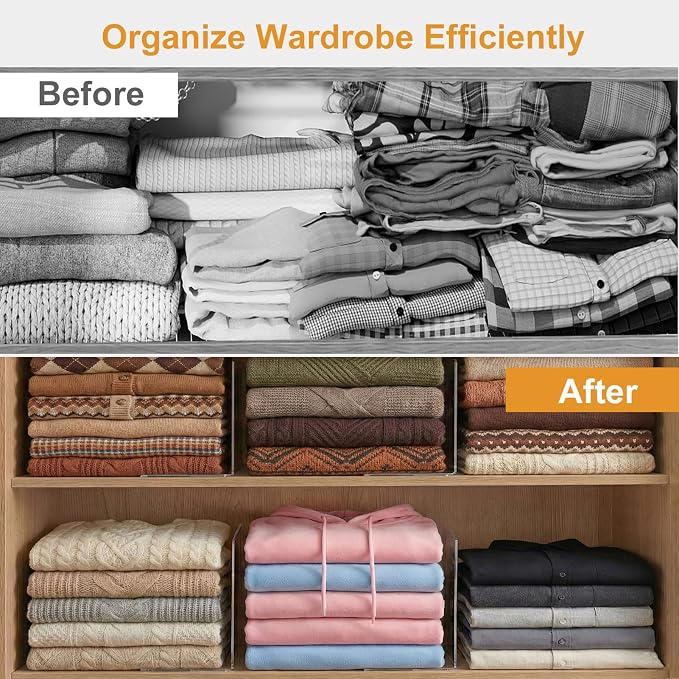 SortNStore Shelf Dividers Closet Organization: 10" Tall x 16" Deep (Deeper) | Acrylic Handbag Organizer - Deeper Cabinets Separator for Towels, Handbags, Seasonal Clothing Storage 8-Pack - Image 6