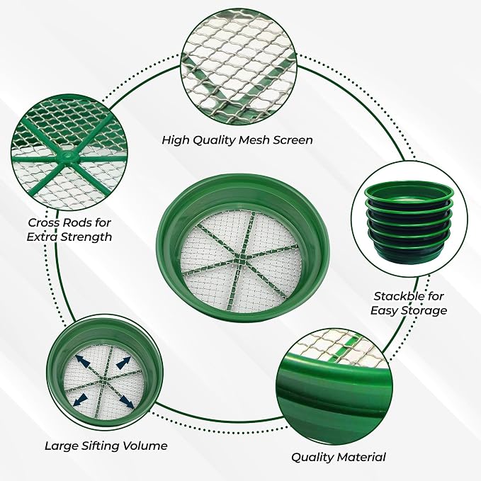SE 13.25 Inch Wide Stackable Classifier Gold Prospecting Pan - 1/2 Inch Stainless Steel Mesh Sifting Pan, Green - Image 4