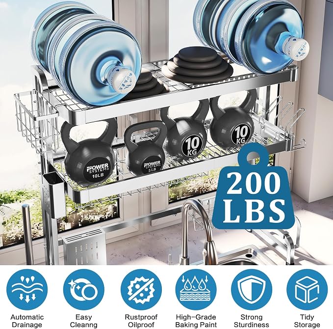 LIVOD Over The Sink Dish Drying Rack,3 Tier Adjustable Length Full Stainless Steel Large Storage Kitchen Dish Rack,for Kitchen Counter Expandable Multifunctional Organizers,Silver (25.98-37.6") - Image 9