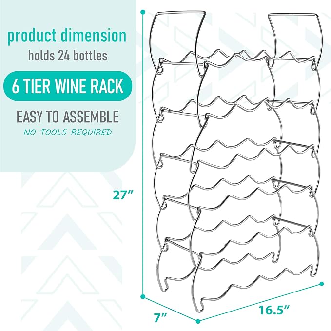 Sorbus 6-Tier Stackable Wine Rack - Classic Style Wine Racks for Bottles - Perfect for Bar, Wine Cellar, Basement, Cabinet, Pantry, etc - Hold 24 Bottles, Metal (Silver) - Image 2