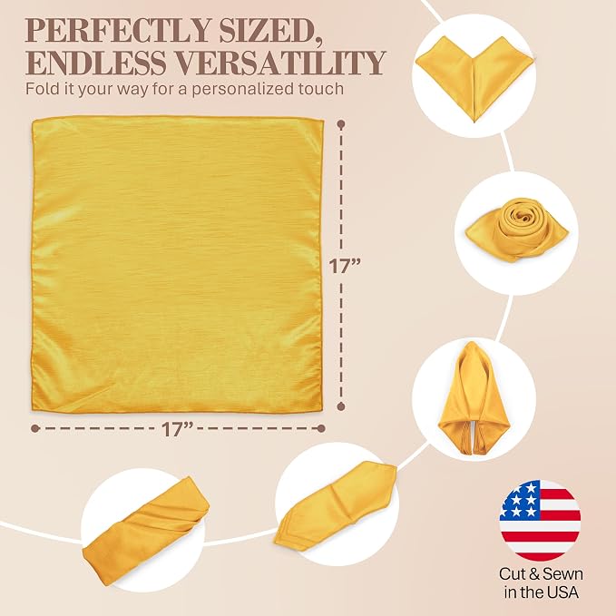 17 x 17-Inch Shantung Satin Cloth Napkins, Gold, Set of 60 - Image 6