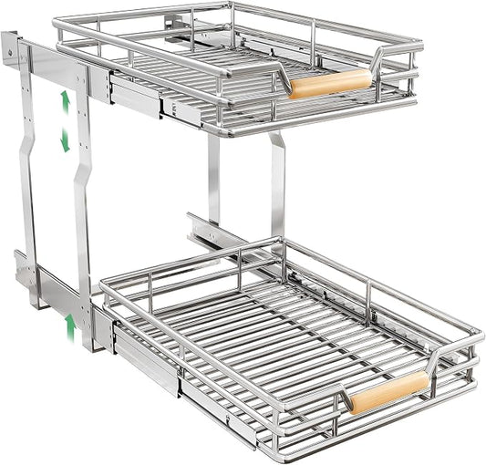 Pull out Cabinet Organizer, 2 Tiers 15"W X 21"D, Heavy Duty Smooth Sliding Under Cabinet Shelves for Pots and Pans, Full-Extension Roll out Drawers, Slide out Organization for Home Kitchen Pantry by Kitstorack