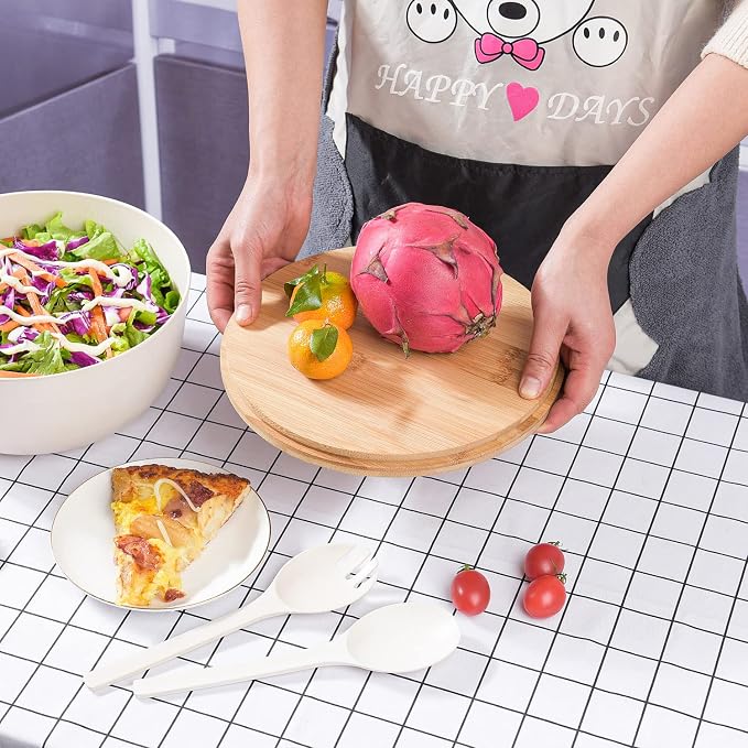 LOVYANXUE Bamboo Fiber Salad Bowl with Servers Set Large 9.8inches Nature Bamboo Mixing Bowl with Servers with Lid Spoon and Fork for Fruits,Salads and Vegetables - Image 6