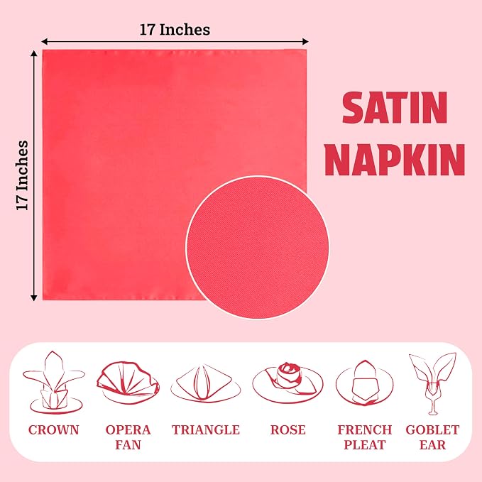 MDS® Pack of 100 Satin Napkins 12 x 12 Inch, Soft Silky Reusable Cloth Dinner Table Napkins for Wedding Décor, Reception, Birthday, Parties, Banquets, Catering, Restaurants & Hotel - Coral - Image 4