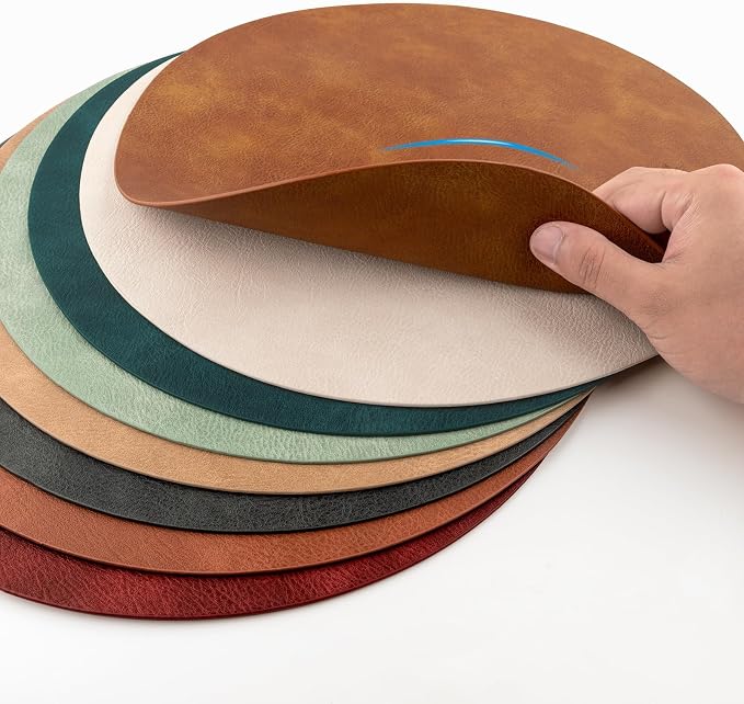 ADRIMER Placemats, Heat Resistant Round Placemats Set of 6 Washable, Waterproof Table Mats, Wipeable Faux Leather Place Mats for Kitchen, Dining Room, Turmeric Brown - Image 6