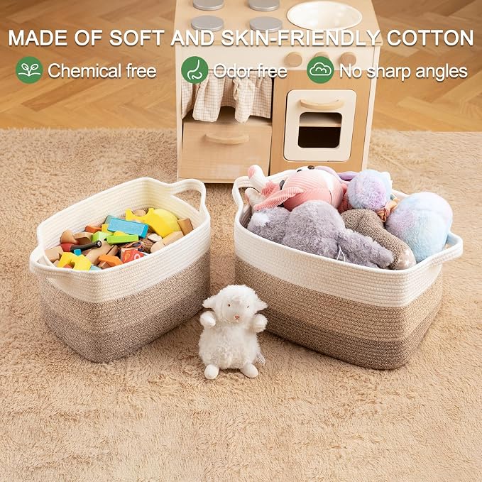 OIAHOMY Woven Storage Basket, Cotton Rope Baskets for Toys,Towel, Clothes, Used to Bathroom,Living Room,Nursery,Bedroom, 16"x12"x10"- Pack of 3, Gradient Yellow - Image 2