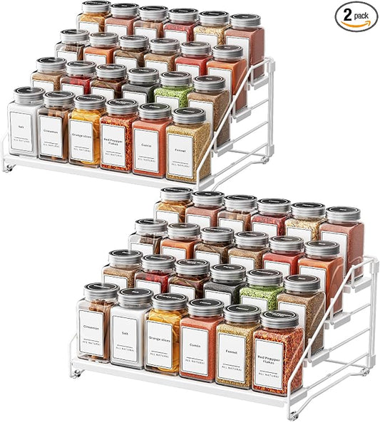 BOIVSHI Spice Organizer for Cabinet, Depth Adjustable Spice Rack, White | 4 Tier Spice Rack for Countertop, 2 Pack Spice Organization for Cabinet, Easy to Assemble Spice Cabinet Organizer by BOIVSHI