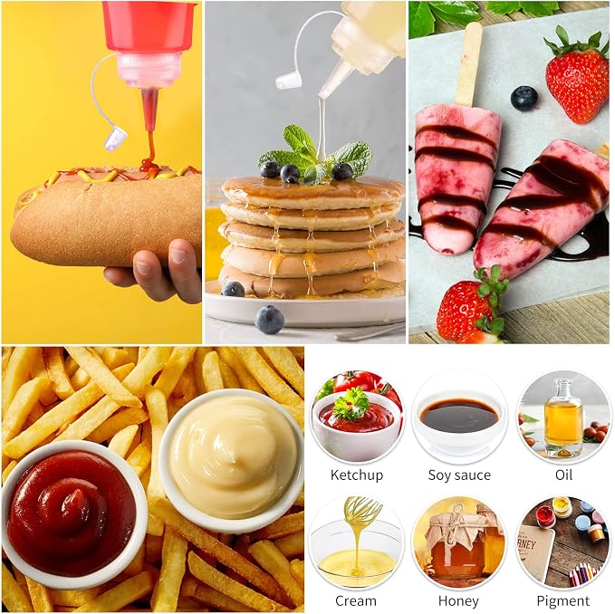 Xinnun 24 Pcs Plastic Condiment Squeeze Bottles Squeeze Leak Proof Multipurpose Squirt Bottles with Twist Top Cap for Sauces Ketchup BBQ Syrup Dressings Paint Grilling Crafts Olive Oil Arts (4 oz) - Image 4