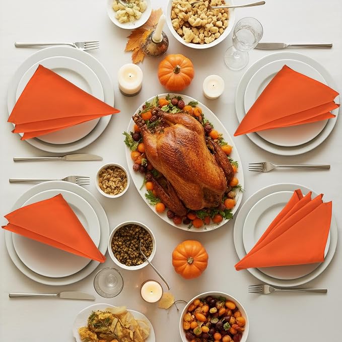 Utopia Home [12 Pack, Orange] Cloth Napkins 18x18 Inches, 100% Polyester | Hemmed Edges, Washable and Reusable Ideal for Parties, Weddings and Dinners - Image 2
