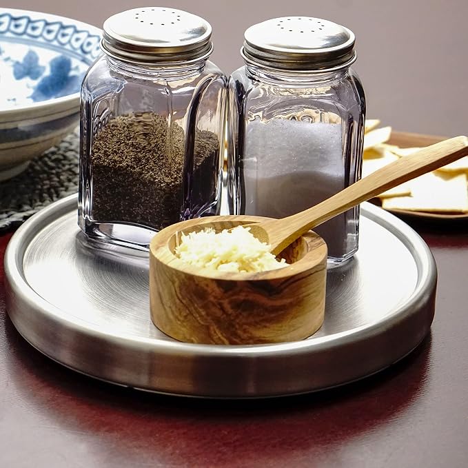 RSVP International Endurance Tool Crock Turntable Lazy Susan, Stainless Steel, 8.25" | Organize Spices & Small Bottles | Spins Easy | Handy in Cabinets or on Counters - Image 5
