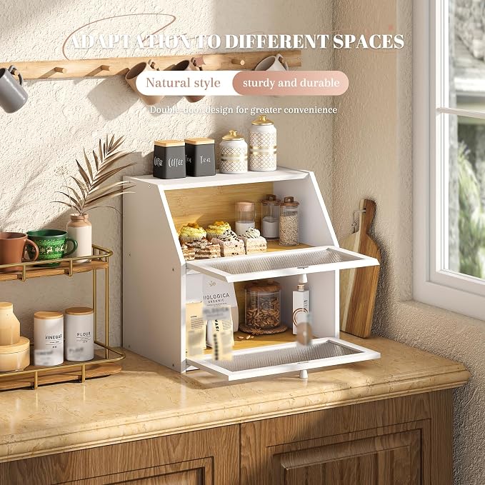 STDDRE Bread Box for Kitchen Countertop Bin Double Layer Bread Box Storage Container Extra Large Capacity with Diamond Pattern Windows (White, Extra Large) - Image 6