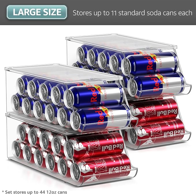 Sorbus Skinny Soda Can Organizer for Refrigerator - Stackable Slim Can Holder Dispenser with Lid for Fridge, Pantry, Freezer - BPA-Free, Clear Design, Drink Organizer for Fridge (4-Pack) - Image 6