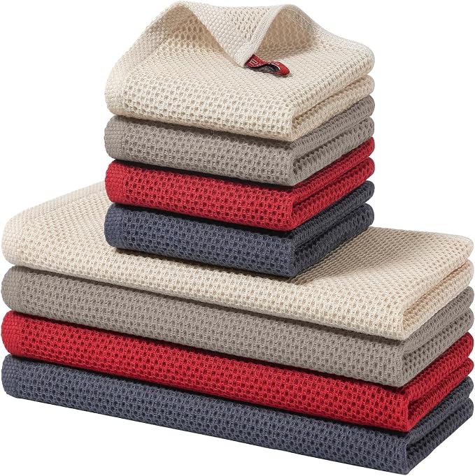 Homaxy 8 Pack 100% Cotton Kitchen Towels and Dishcloths Set, Mixed Color | 12 x 12 Inches and 13 x 28 Inches Kitchen Towels Set, Ultra Soft Absorbent Dish Cloths for Washing Dishes by Homaxy