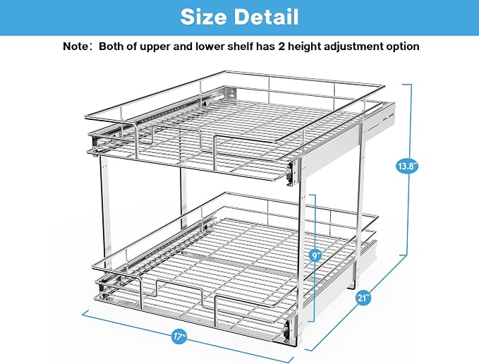 LOVMOR Individual Pull Out Cabinet Organizer, 2 Tier Slide Out Cabinet Drawers, Pots and Pans Organizer and Storage Pantry Shelf for Kitchen (17" W x 21" D) - Image 4