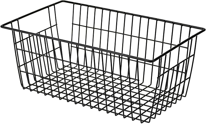 SANNO Freezer Baskets Wire Storage Baskets Closet Baskets Bin Farmhouse Organizer Storage Bins Large Organizer Bins for Home, Office, Bathroom, Pantry Organization Storage -Black Set of 2, 15.7" - Image 6