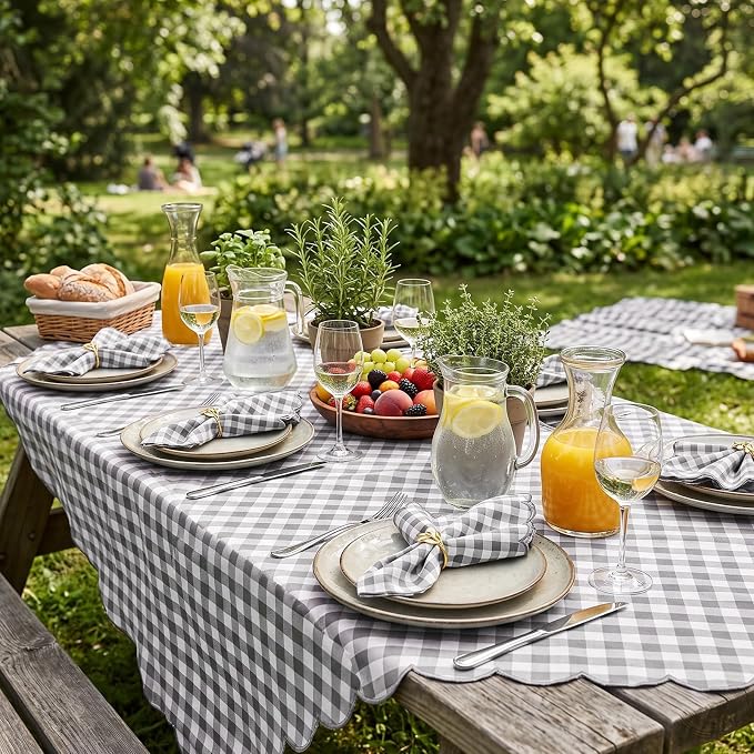 SmoothNovelty 6 Pack Buffalo Plaid Cloth Napkins 18x18 Inch Checkered Cloth Napkins Scalloped Soft Cotton Table Mat Washable Reusable for Dinner Wedding Holiday Birthday Parties (Classic,Gray) - Image 6