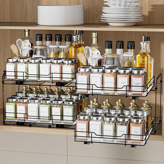 BOIVSHI 2-Tier Spice Rack Organizer, Pull Out Spice Rack for Cabinet, Height Adjustable Heavy Duty Metal Basket for Inside Cabinet & Pantry (11.5''Wx10.5''Dx9.5''H) - Image 8