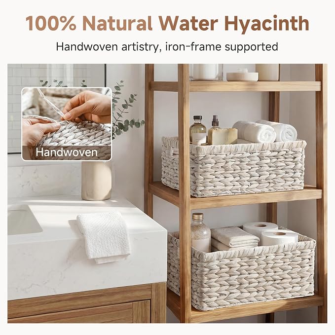 StorageWorks Large Wicker Baskets for Storage, White Wicker Baskets, 2-Pack | Water Hyacinth Storage Baskets for Organizing, Wicker Storage Baskets for Shelves,Pantry Organizers and Storage,Woven Baskets - Image 5