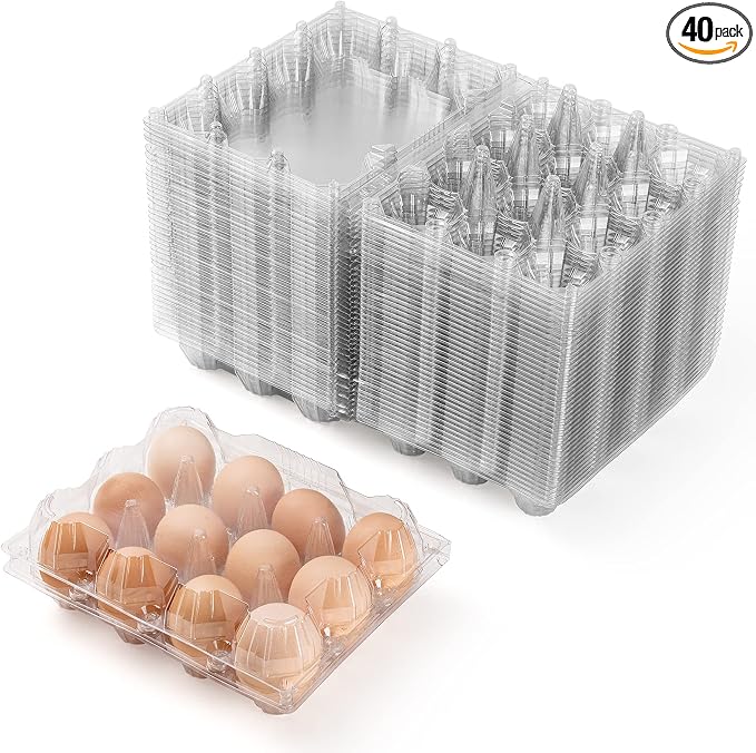 40 Pack Egg Cartons Cheap Bulk,Plastic Egg Carton 3x4 Grids | 12 Count Clear Egg Cartons, Reusable Egg Holder Egg Trays for Family, Chicken Farm, Markets Display - Medium Egg Container by AYAYGD