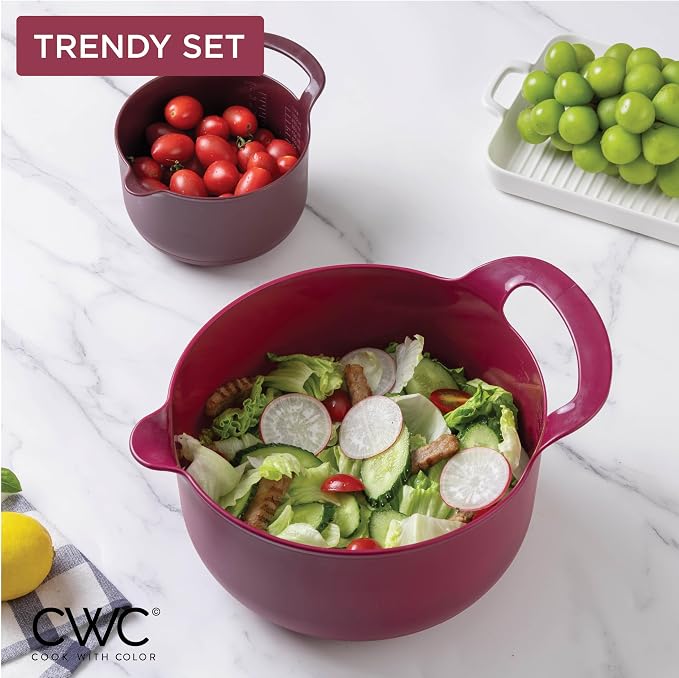 COOK WITH COLOR Nesting Plastic Mixing Bowl Set with Pour Spouts and Handles, Rose, 6 Piece Non-Slip - Image 5