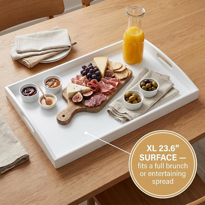 Bam & Boo White Bamboo Serving Tray Extra Large with Handles for Food, Drinks, Storage, Decor, Vanity, Breakfast, Parties, Weddings, Picnics(23.6” x 15” x 2.35”, White) - Image 5