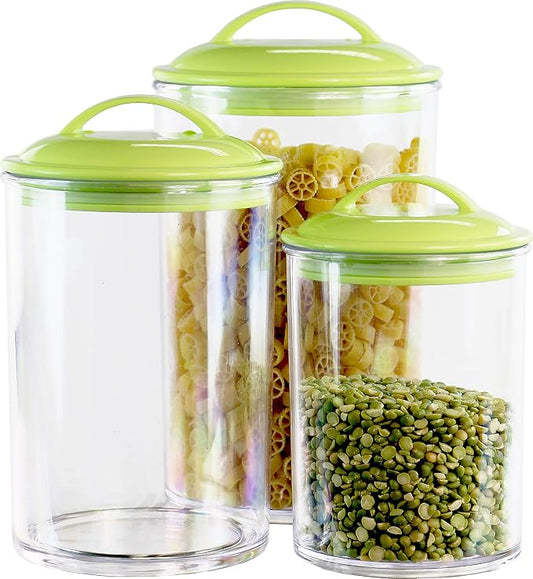 Food Storage Containers, BPA Free Airtight Canisters for Cereal, Pasta, Sugar, Coffee, Flour, Cookies, Loose Tea, for Kitchen Organization, Set of 3 by Reston Lloyd, Lime by RestonLloyd