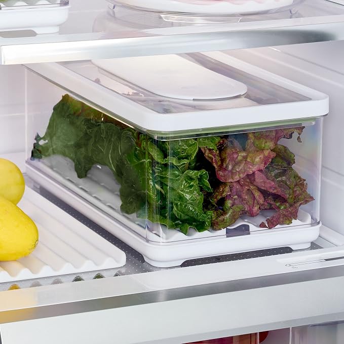 iDesign Large Fridge Produce Bin, Clear/White | Removable Drainage Tray, With Lid - Image 2