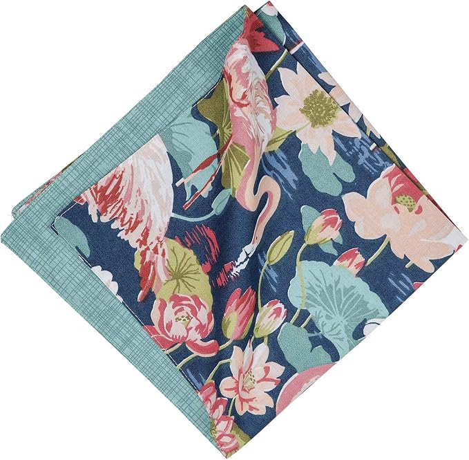 C&F Home Flamingo Lagoon Pink & Blue Tropical Botanical Reversible Hatched Machine Washable Dinner Cloth Napkin Set of 6 20" x 20" Blue by CFHome