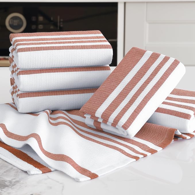 Homaxy Premium Cotton Stripe Kitchen Towels 3 Pack, 18"x 28", Rust | Large 380 GSM Kitchen Hand Towels, Soft Terry Dish Towels, Highly Absorbent Tea Towel Set with Hanging Loop - Image 5