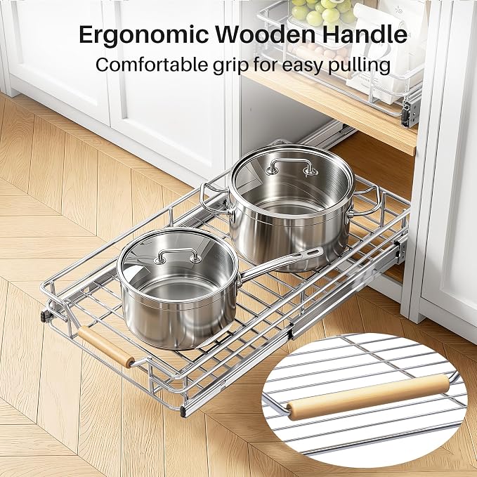 Pull out Cabinet Organizer, 11"W X 21"D, Heavy Duty Smooth Sliding Under Cabinet Shelves for Pots and Pans, Full-Extension Roll out Drawers, Slide out Organization for Home Kitchen Pantry - Image 7