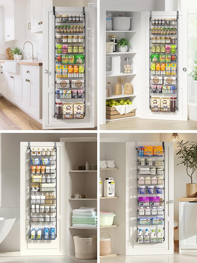 Delamu Over The Door Pantry Organizer, 9-Tier Pantry Door Organizers and Storage with Adjustable Basket, Metal Hanging Spice Rack, Seasoning Organizer, Door Organizer for Home Kitchen Bathroom, Black - Image 8
