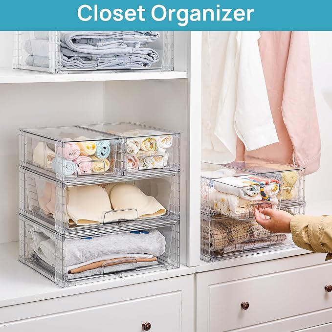 Vtopmart Clear Stackable Storage Drawers, 3 Pack Wide Organizer Set | Wide and Small Pull-Out PET Drawers with Stackable Design for Bathroom Organization, Cabinets, Closets, Pantry and Medicine - Image 6