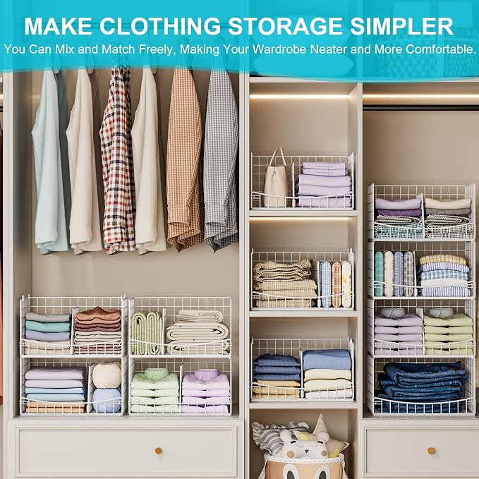 Hongtamoya 4-Tier Closet Organizers and Storage Basket with Divider, Foldable Closet Shelf Organizer System, Space-Saving Clothes Storage Drawer Organizer Bins for Wardrobe Cupboard, White - Image 7
