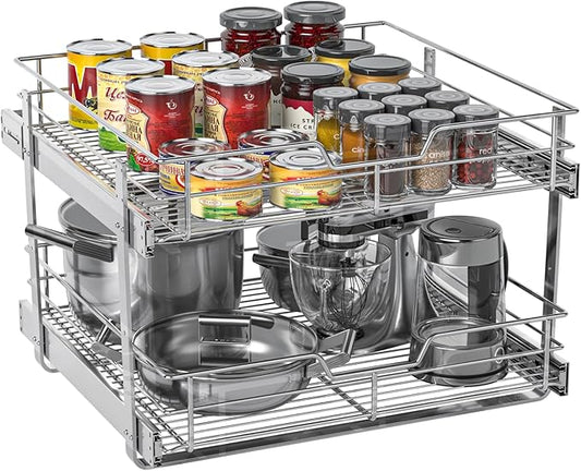 ZOINLIY Pull Out Cabinet Organizer,Slide Out Kitchen Organizers and Storage | Heavy Duty Drawer Cupboard Storage Basket, Smooth Sliding, Chrome Finish by ZOINLIY