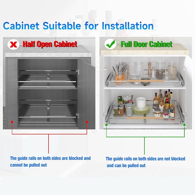 SUZLON Expandable Pull Out Cabinet Organizer,17.1~28" W x 22.5" D Heavy Duty Slide Out Shelves Adjustable Height Cabinet Pull Out Shelves,Expandable Width Spice Rack Organizer for Kitchen Cabinet - Image 4