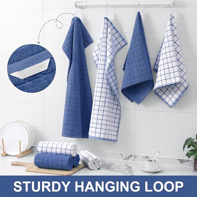 Homaxy Large Premium Cotton Kitchen Towels 16"x 28", 6 Pack, Navy Blue | Natural Ring Spun 390 GSM Dish Towels, Super Absorbent Terry Kitchen Hand Towels, Soft Tea Towels with Hanging Loop - Image 6
