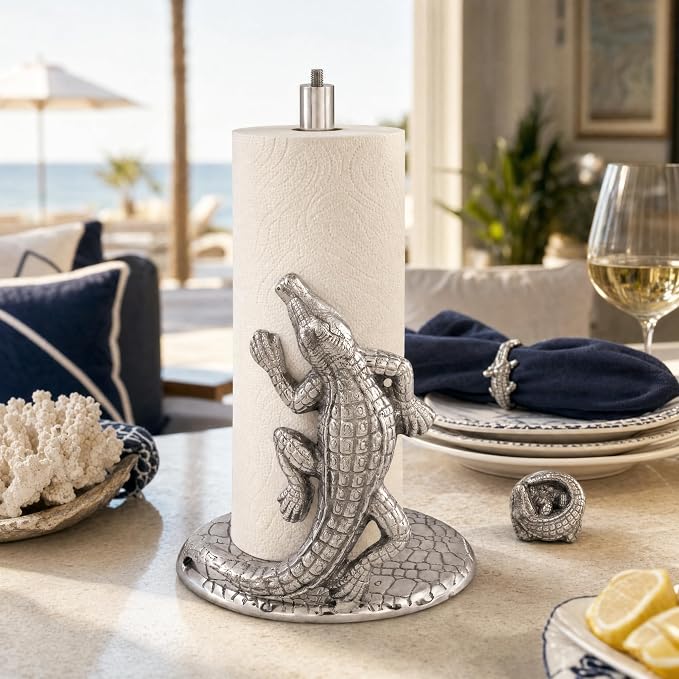 Arthur Court Alligator Paper Towel Holder Aluminum Metal 12.5 inch Stylish Kitchen Decor - Image 8