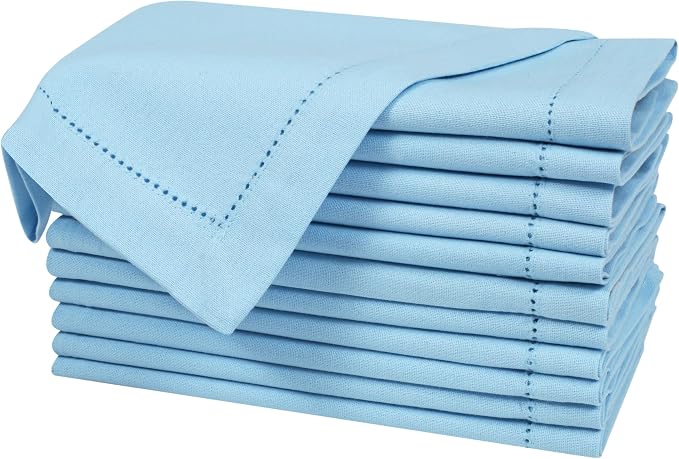 Bedding Craft Cloth Dinner Napkins Set of 12 – 18x18 Airy Blue Linen-Look Hemstitched – Soft Machine Washable Reusable Napkins for Weddings, Parties & Elegant Table Settings - Image 7