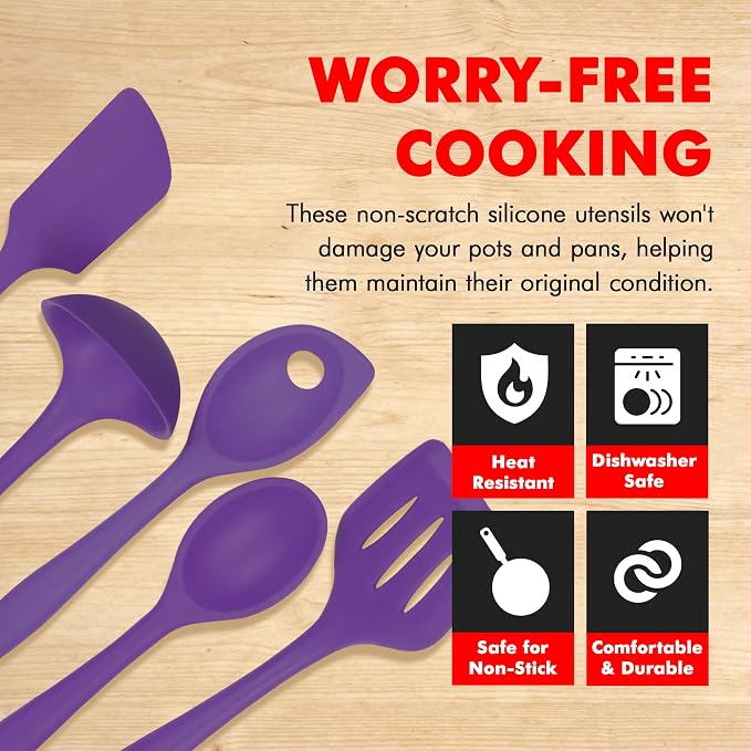 Chef Craft Premium Silicone Kitchen Tool and Utensil Set, 5 Piece, Purple - Image 3