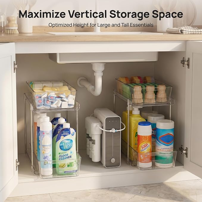 Vtopmart 2 Pack Larger Higher Pull Out Bathroom Under Sink Organizer (M-Higher) - Image 4