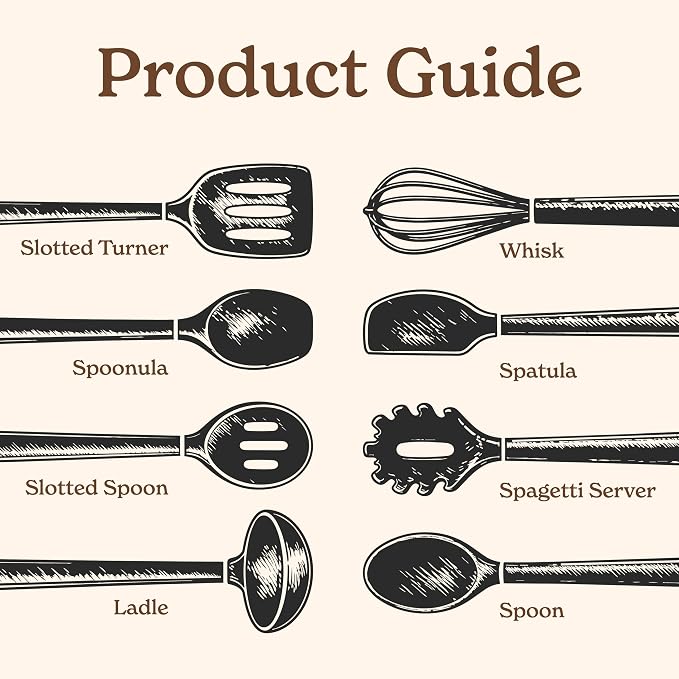 Country Kitchen Non Stick Silicone Utensil Set with Rounded Wood Handles for Cooking and Baking, 8 Piece Set, Black - Image 3