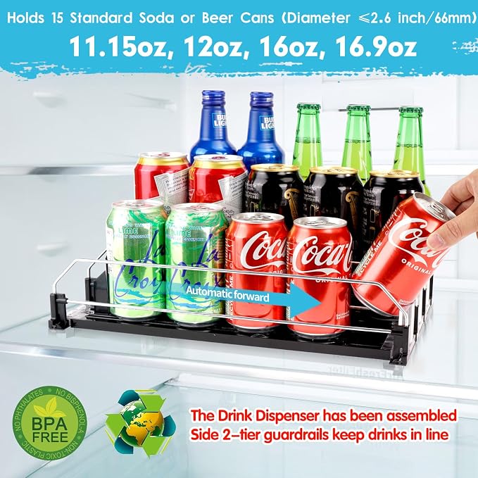 Rolling Soda Can Organizer and Automatic Soda Can Organizer for Refrigerator for Beer Soda Seltzer Drink Pop Cans Holder Storage Pantry Organization - Image 3