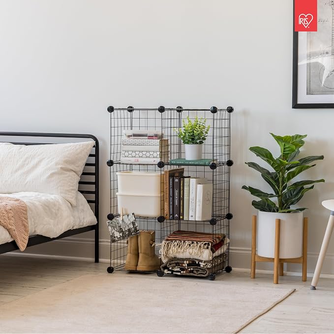IRIS USA 6-Cube Modular Wire Cube Storage Organizer | Adjustable & Expandable Metal Shelving for Closet, Bathroom & Home Storage, Stackable Wire Grid - Image 2